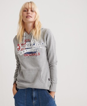 Superdry Real Originals Flag Női Kapucnis Pulóver Szürke | CGMDU9371